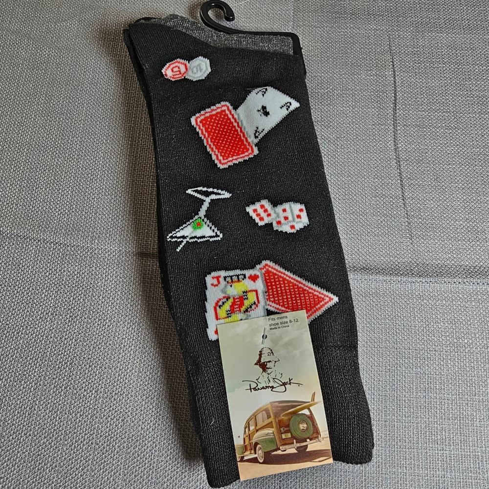 Panama Jack Novelty Socks Men's Shoe Size 8-12 Casino Martini Dice Cards 2 pairs